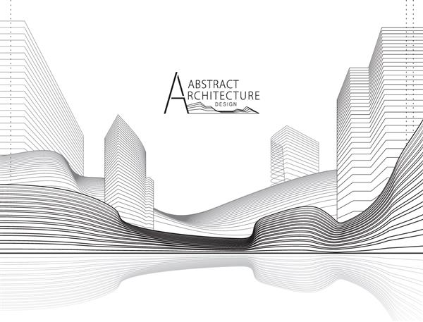 طراحی چشم انداز ساخت و ساز ساختمان معماری با تصویر سه بعدی طراحی خطی منظر شهری مدرن انتزاعی