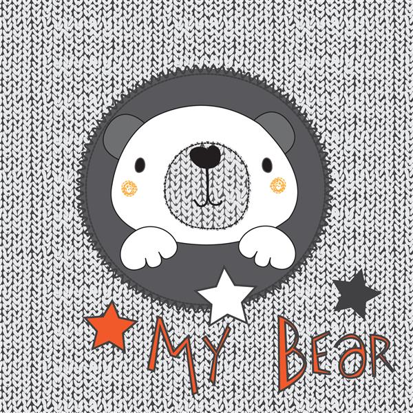خرس عروسکی زیبا با تصویر وکتور ستاره طرح گرافیکی تی شرت برای بچه ها