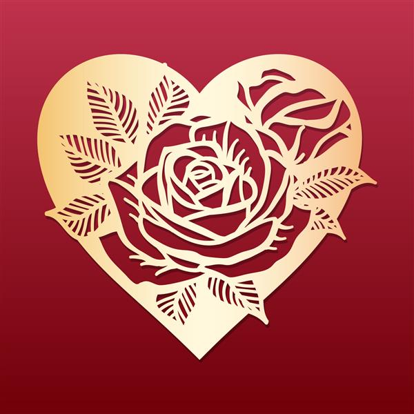 قلب برش لیزری با طرح گل رز قالب برای برش طراحی داخلی چیدمان کارت عروسی دعوت نامه کارت روز ولنتاین وکتور قلب گل