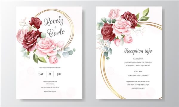 قالب کارت دعوت عروسی با گل های زیبا