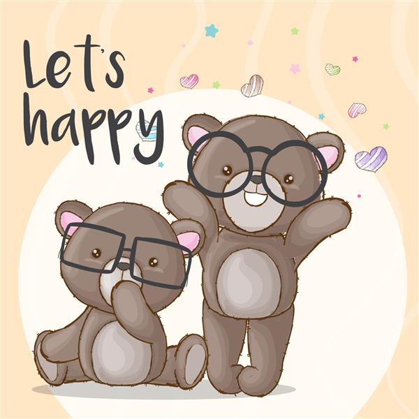 تصویر کارتونی وکتور کارتونی خرس کوچولو خندان برای بچه ها خرس کوچولو با عینک لبخند می زند خرس قهوه ای با عینک
