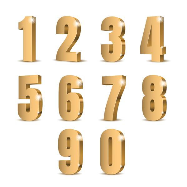 اعداد سه بعدی طلایی مجموعه نمادها تصویر برداری