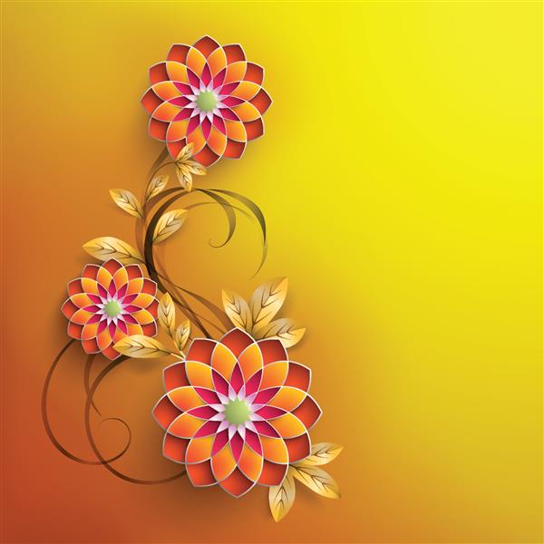گل های سه بعدی رنگارنگ به سبک عربی روی زمینه زرد پس زمینه نارنجی با طرح گل