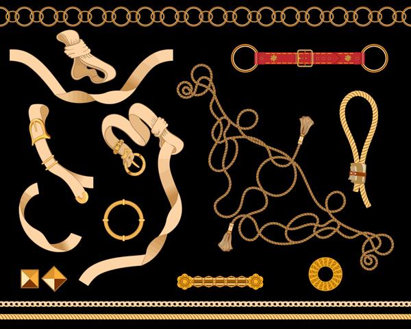 ست زنجیر طناب و کمربند وکتور الگوهای باروک برای پارچه روسری