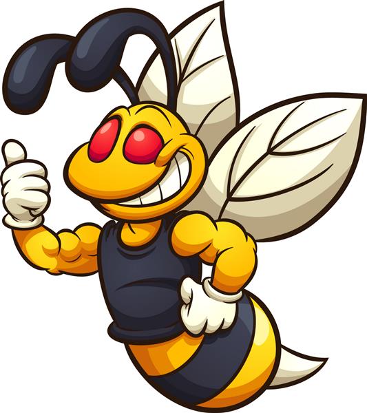 کلیپ هنری هورنت زنبور یا زنبور عسل شاد تصویر برداری با شیب ساده همه در یک لایه