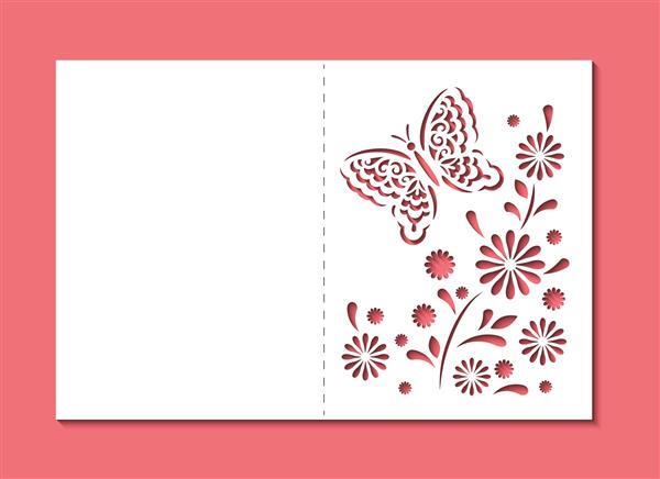 قالب برش لیزری دعوت عروسی با پروانه ماکت کارت تبریک با تزئینات گل شابلون برش دکور توری برای روز ولنتاین شبح وکتور روباز گل برای پاکت نامه