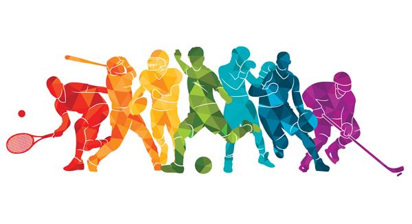 پس زمینه ورزشی رنگی فوتبال بسکتبال هاکی باکس بیس بال تنیس تصویر برداری تصاویر رنگارنگ ورزشکاران