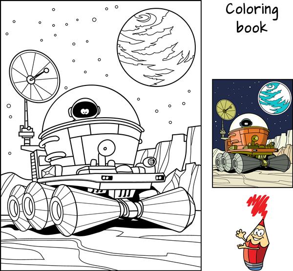 ماه نورد با فضانورد کتاب رنگ آمیزی تصویر برداری کارتونی