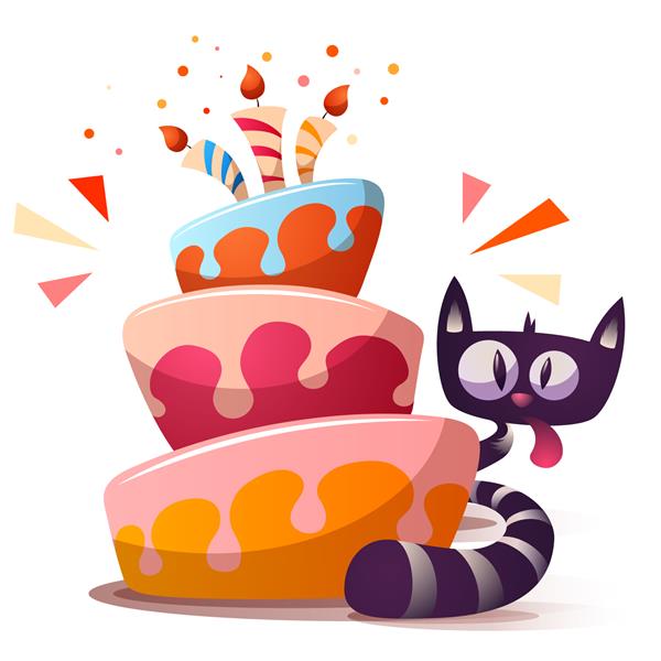 گربه کوچولوی ناز با کیک نقاشی با دست