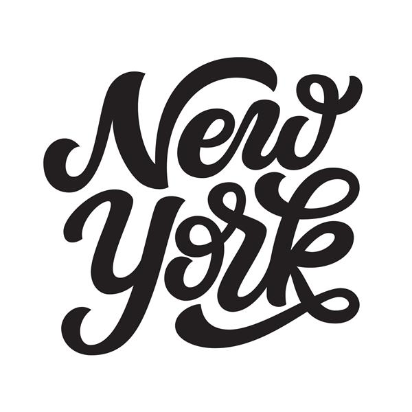 نیویورک نام ایالت ایالات متحده با دست کشیده شده روی پس‌زمینه سفید خوشنویسی مدرن برای پوستر کارت تی شرت سوغاتی برچسب وکتور تایپوگرافی حروف
