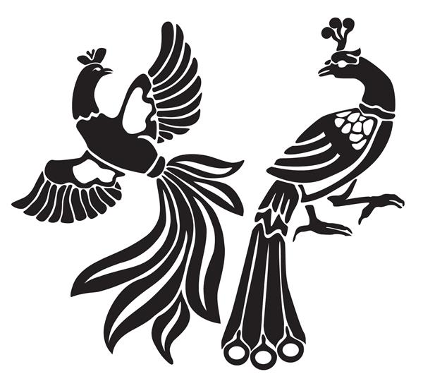 مجموعه ای از پرنده ققنوس سیاه طاووس جدا شده در پس زمینه سفید قالب برش جان مناسب برای طراحی دیوار خالکوبی دیوار به عنوان یک لوگو یا مهر تنظیم کنید