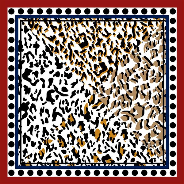 الگوی شیک پوست پلنگ چاپ مد روز با رنگ های قهوه ای نارنجی قرمز سیاه و سفید تصویر برداری مدرن حیوانات وحشی نقطه پولکا عناصر گل برای مد پارچه شال روسری طراحی