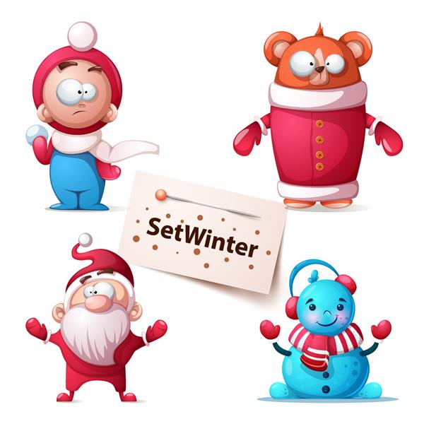 تصویر خرس زمستانی شخصیت های ناز وکتور eps 10