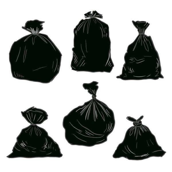 سطل زباله پلاستیکی سیاه تصویر وکتور کیسه زباله