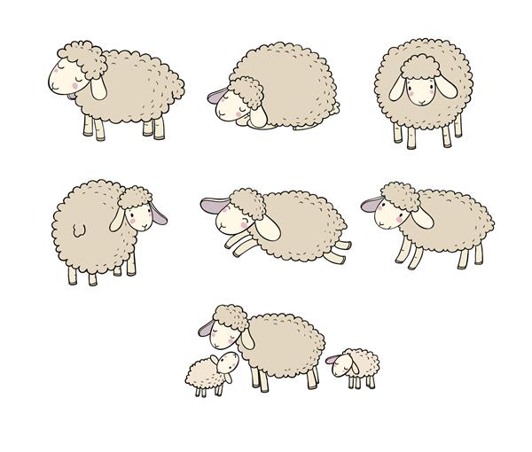 ست کارتونی ناز گوسفند بره های خنده دار حیوانات مزرعه