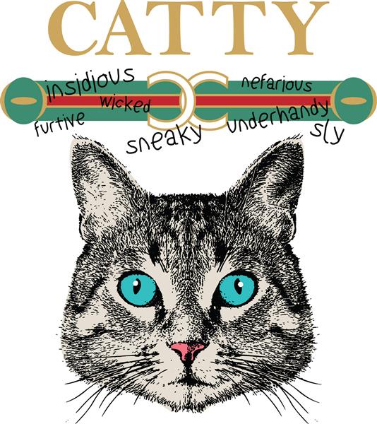 شعار catty برای طراحی چاپ تی شرت و مشاغل مختلف تایپوگرافی وکتور