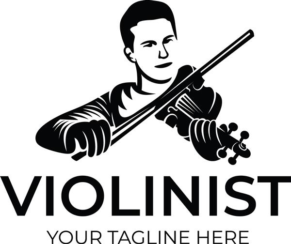 مرد ویولونیست در حال نواختن ویولن طراحی لوگو ساز موسیقی آموزشگاه موسیقی موسیقی و ارکستر سمفونیک طراحی وکتور و تصویرسازی