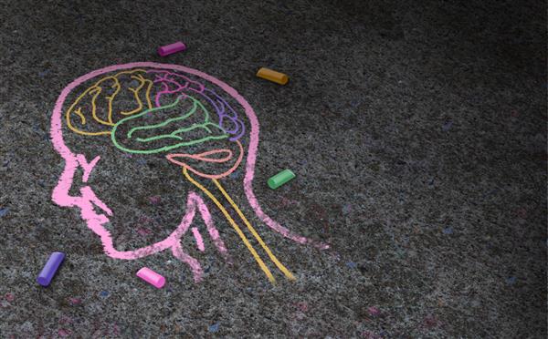 مفهوم اوتیسم و اختلال رشد اوتیسم به عنوان نمادی از روانشناسی ارتباطی و رفتار اجتماعی به عنوان نقاشی گچی روی آسفالت به سبک تصویرسازی سه بعدی