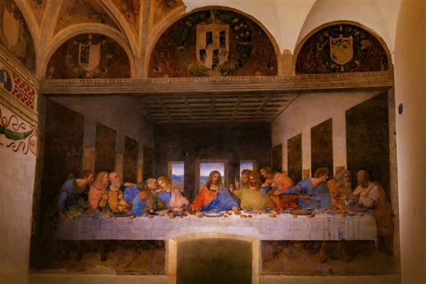 میلان ایتالیا - 15 مارس 2016 - شام آخر اثر لئوناردو داوینچی در سفره خانه صومعه سانتا ماریا دل گرازیه