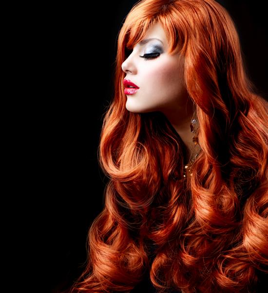 موی قرمز پرتره دختر مد موهای مجعد بلند