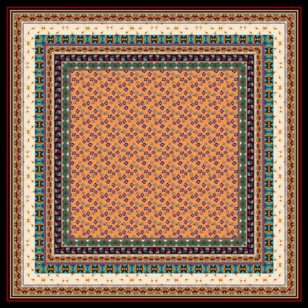 الگوی تصویری روسری پیزلی بدون درز نقوش فرش و قالیچه دوردر نقاشی قاب قدیمی