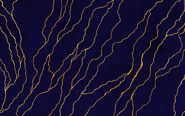 فویل خطوط طلا در زمینه آبی سرمه ای طرح کلی طراحی شده با دست الگوی انتزاعی مرمری بافت با لکه ها و خراش کاغذ دیواری انتزاعی براق برای کارت های طراحی الگو