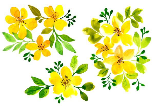 تصویر آبرنگ گلهای کوچک زرد برای طراحی منسوجات