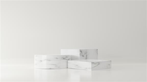 استوانه مرمر و مربع شکل پودیوم لوکس پایه با ترازو و سنگ در زمینه دیوار سفید با سایه نمایش صحنه مفهومی صحنه نمایش محصولات رندر سه بعدی