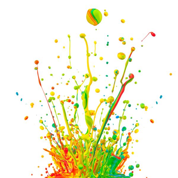 عکس سوپر ماکرو از پاشیدن رنگ های رنگی رقص روی امواج صوتی جدا شده در پس زمینه سفید