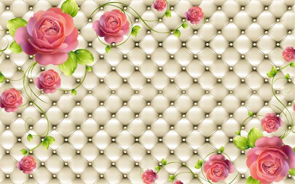 کاغذ دیواری سه بعدی - زمینه مبل با گل پس زمینه گل