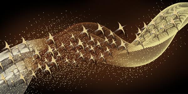 تصویر سه بعدی از گله طلایی پرندگان نقاشی دیجیتال هنر انتزاعی مجلل برای کاغذ دیواری