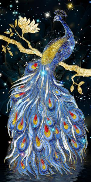تصویر سه بعدی از طاووس رنگارنگ نقاشی دیجیتال هنر انتزاعی مجلل برای کاغذ دیواری