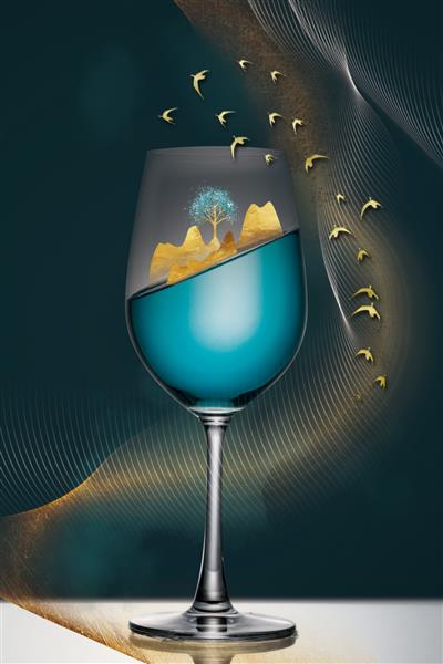 تصویر سه بعدی از لیوان شراب