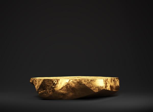 سکوی سنگ طلا برای نمایش محصولات آرایشی و بهداشتی در زمینه مشکی مسیر برش شامل تصویر سه بعدی