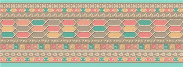 حاشیه زیبای رنگارنگ مغول با رنگ فیروزه ای برای چاپ نساجی ساری و کت و شلوار