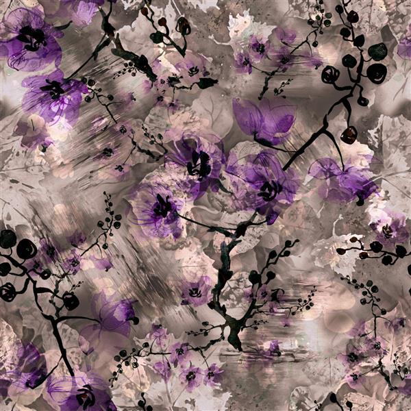 طراحی پارچه برای چاپ دیجیتال سابلیمیشن یا سیلک الگوهای رنگارنگ گل های زیبا و بافت های انتزاعی با هم ادغام شدند تا یک پارچه روسری کاغذ دیواری هنری خیره کننده ایجاد کنند