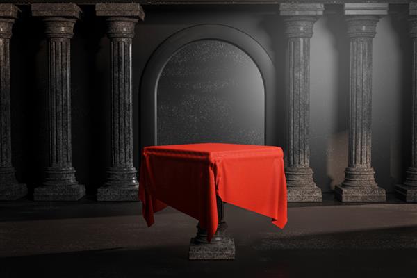رومیزی قرمز روشن درخشان درب مشکی کلاسیک ستون ستون کلوناد رندر سه بعدی