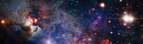 پس زمینه انتزاعی با آسمان شب و ستاره ها نمای پانوراما از فضای کیهان عکسی از کهکشان راه شیری با ستارگان در پس‌زمینه آسمان شب عناصر این تصویر توسط ناسا ارائه شده است