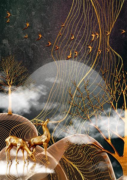 تصاویر سه بعدی از گوزن ها درختان پرندگان در پرواز