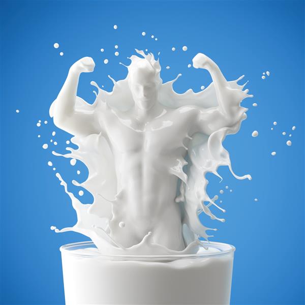 پاشیدن شیر به شکل ورزش تناسب اندام مرد ماهیچه ای با مسیر برش تصویرسازی سه بعدی