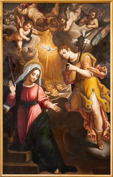 رم ایتالیا - 1 سپتامبر 2021 نقاشی بشارت در کلیسای سانتا ماریا در مونسراتو توسط فرانچسکو ناپی 1624 - 1626