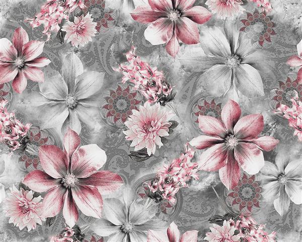 الگوی گل زیبا طرح دیجیتال بدون درز گل طرح انتزاعی پارچه آبرنگ روی سرتاسر کاغذ دیواری در پس زمینه