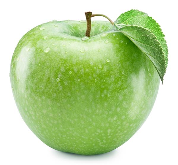 میوه سیب سبز کامل با قطره آب فایل حاوی مسیر برش است
