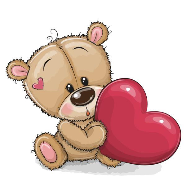 خرس عروسکی کارتونی زیبا با قلب جدا شده در پس زمینه سفید