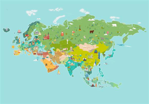 نقشه اوراسیا نقشه با نام کشورها جاذبه های گردشگری و مسافرتی