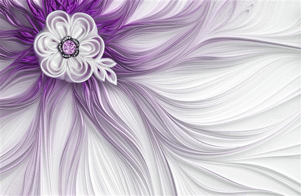 کاغذ دیواری سه بعدی صورتی تزئین بنفش پس زمینه گل فانتزی انتزاعی فراکتال گل پارچه ای بزرگ با الماس