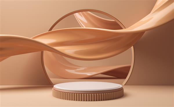 نمایش سکوی پایه مینیمال با کرم پایه قهوه ای ویترین صحنه برای محصولات زیبایی و آرایشی تصویر سه بعدی