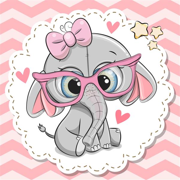 کارتونی زیبا دختر فیل با عینک صورتی با کمان