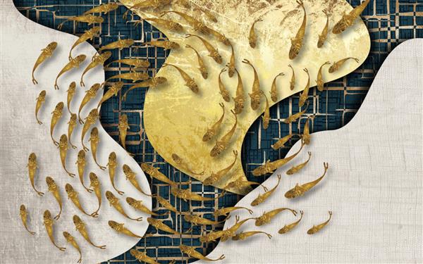 مجموعه ای از سه پس زمینه انتزاعی از مینیمالیسم پرندگان طلایی ماهی الگوی پروانه مد دیوار هنر مدرن