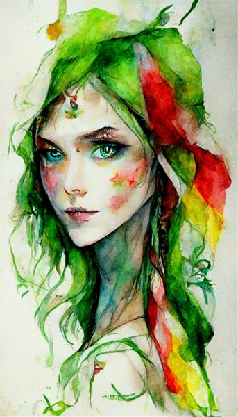 پرتره یک پری مرموز یک دختر جادوی جنگل تصویر نقاشی شده از پری مفهوم یک پری زیبا مناسب برای کاغذ دیواری تلفن یا پوستر